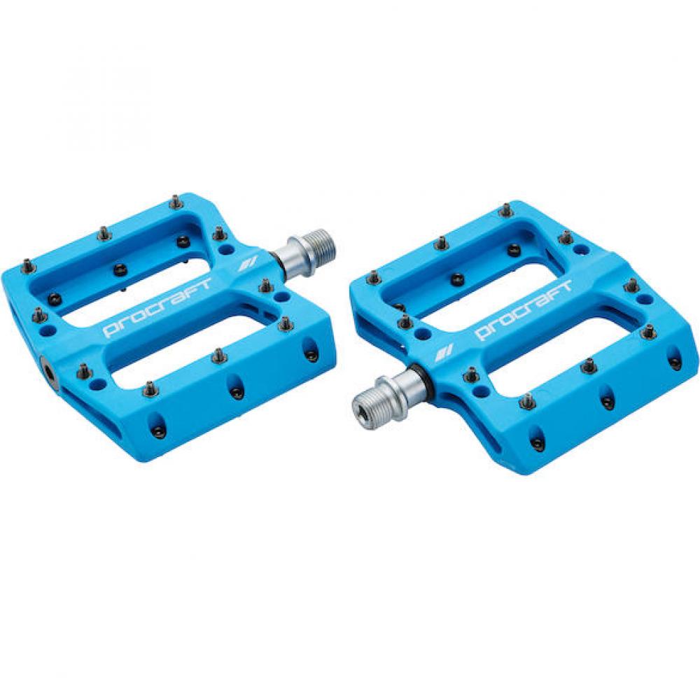 Procraft Pedale Flat Grip Essential Kunststoff 113 x 105 mm Blau - sicherer Halt auf jedem Trail