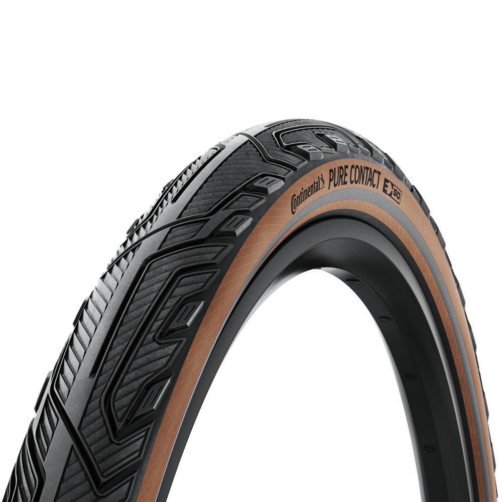 Continental Pure CONTACT E50 Faltreifen, schwarz/braun, robuster Fahrradreifen mit Pannenschutz.