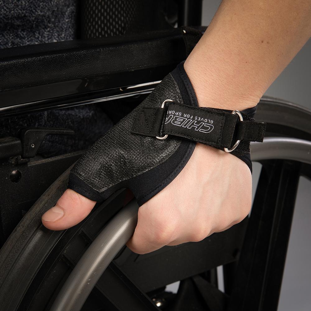 CHIBA Tetra - Rollstuhl-Handschuhe schwarz XS mit Gelpolsterung und Aramid-Besatz
