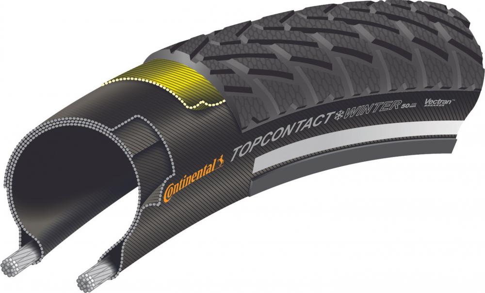 Continental Reifen Top Contact WinterII 28x1.60 Zoll 42-622 schwarz Reflex E-50 faltbar als Schnittzeichnung.