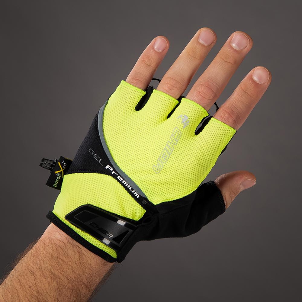 CHIBA Gel Premium - Radhandschuhe neongelb XL mit Poron-Gelpolsterung
