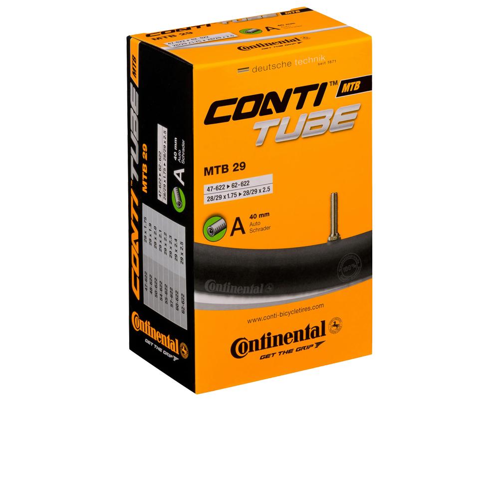 Continental MTB 29 Schlauch 29x1.75-2.50 Zoll, 40mm Autoventil AV, für Reifenbreite 47-62/622 in gelber Verpackung.