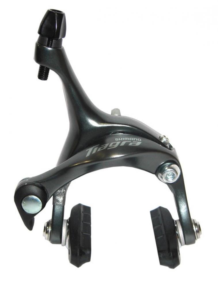 SHIMANO TIAGRA BR-4700 Vorderrad Felgenbremse, Dual Pivot Seitenzugbremse, dunkelgrau mit Bremsbelägen.