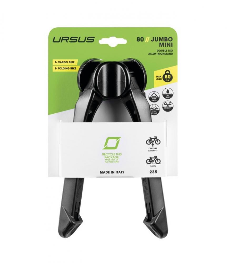 Ursus Jumbo Evo Mini Zweibeinständer 235 mm, schwarz, für 20"-Räder, inkl. Montageplatte & Schrauben, bis 80 kg belastbar