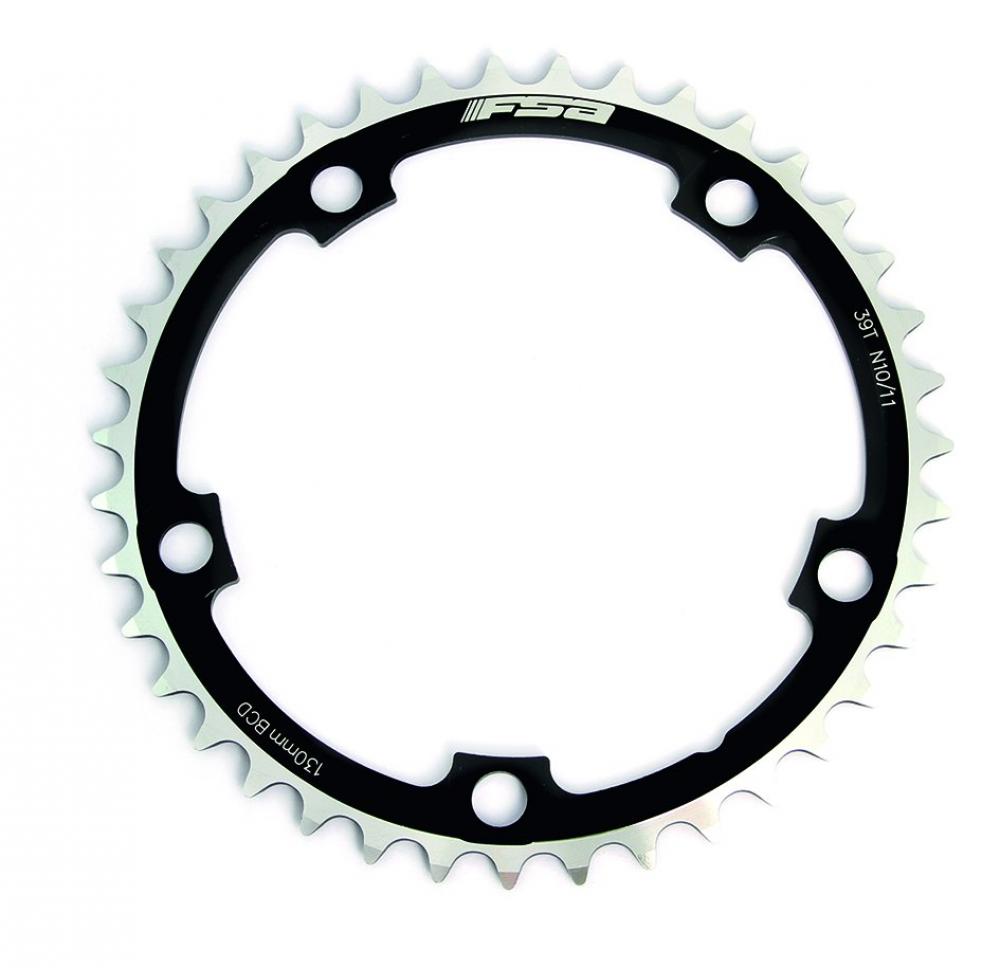 FSA Kettenblatt Road Alloy 5-Arm 2x 130 mm x 39 T Schwarz/silber - präzises Schalten für Rennräder