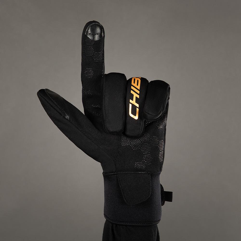 Chiba Classic Winter Fahrradhandschuh Schwarz/Gold Gr. S - winddicht, Thinsulate-gefüttert, Touch-Sensor, Softshell & Mikrofaserhandfläche