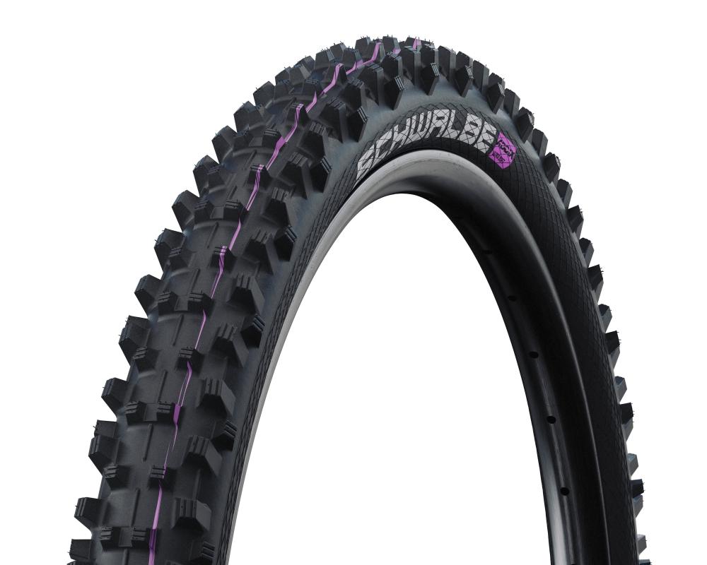 Schwalbe Dirty Dan Mountainbike Reifen 29 Zoll, schwarz mit lila Details, faltbar.