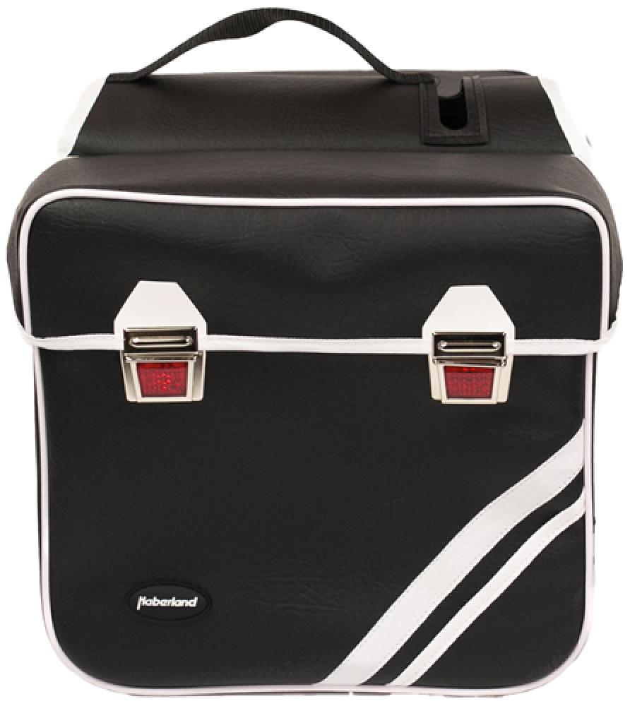 Haberland Doppeltasche Kunstleder 25l Retro schwarz/weiß - stilvolle Gepäckträgertasche
