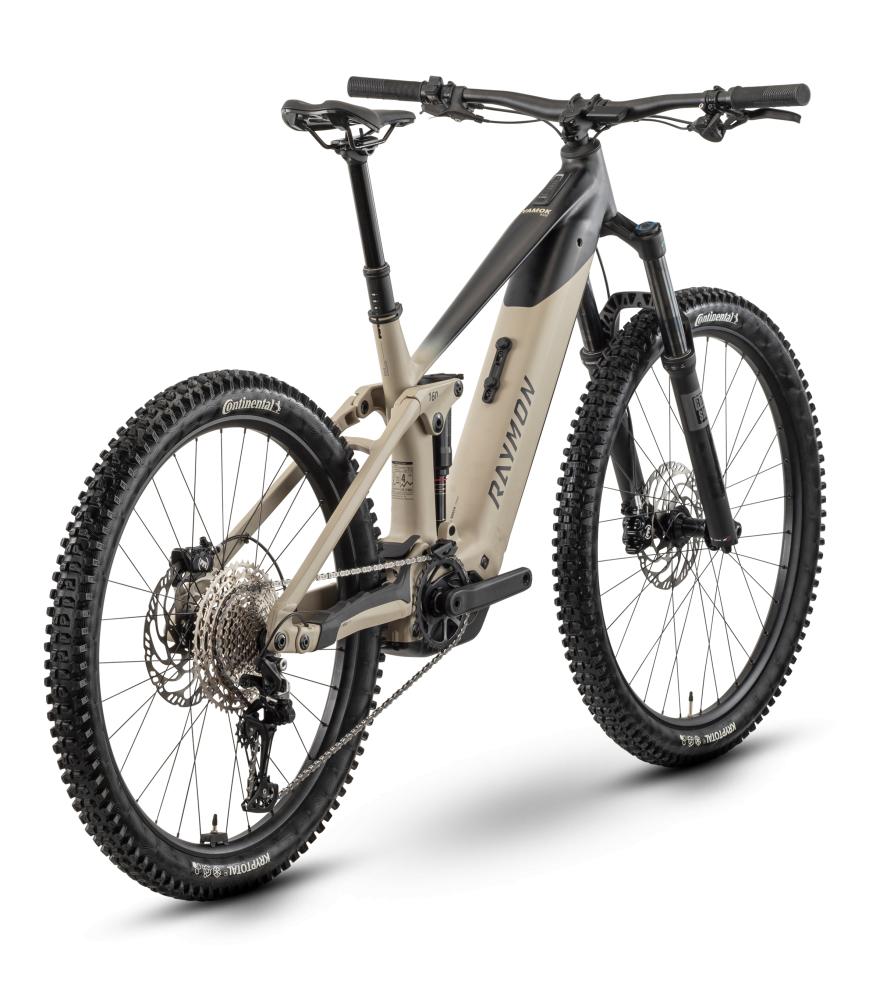 RAYMON Vamok Base E-MTB Fully Größe S - Bosch Performance Line CX - 800 Wh - Shimano Deore 12-fach - 29/27,5-Zoll Mullet - Greige/Black