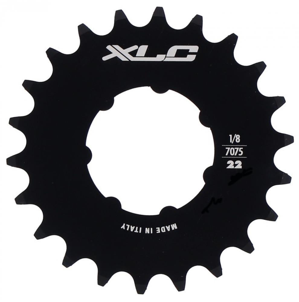Schwarzes XLC Single Speed Ritzel 1/8 Zoll, 22 Zähne, aus 7075 Aluminium, Made in Italy.