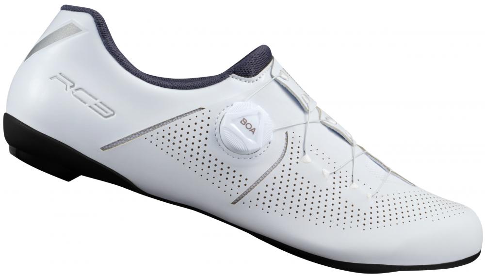 SHIMANO RC302 Herren/Damen Road Fahrradschuh weiß, Größe 39, mit Boa-Verschluss und perforiertem Obermaterial.