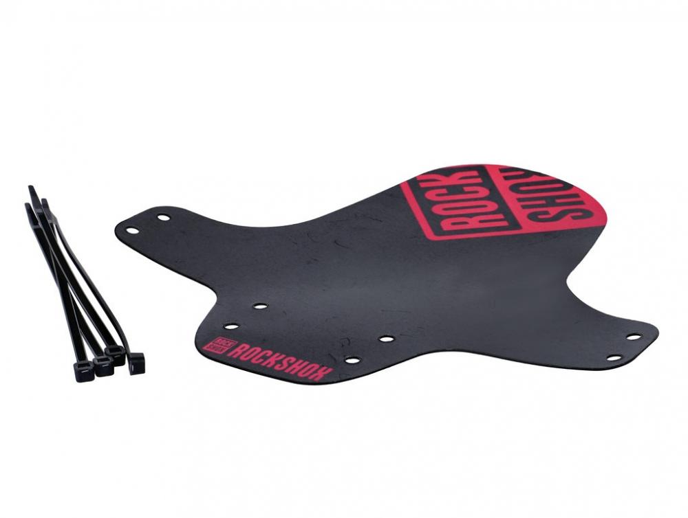 Rockshox universal MTB Frontfender, schwarz mit neon pinkem Print und schwarzen Kabelbindern.