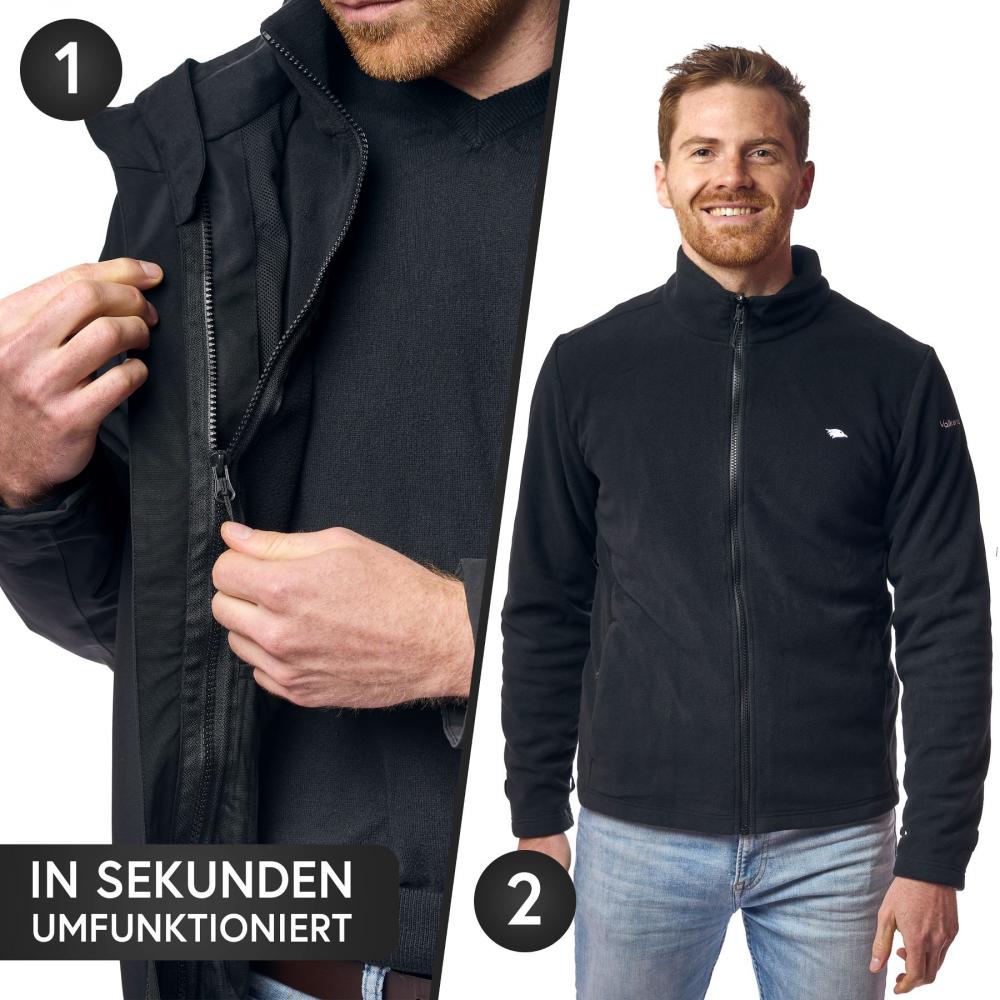 Valkental Jacke 3in1 Smart Jacket wasserdichte Jacke mit Fleece Zipp-In Herren S schwarz