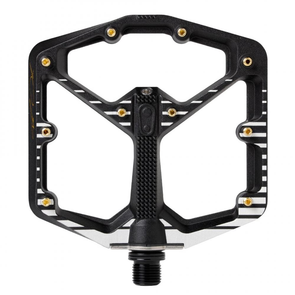 Crankbrothers Stamp 7 Large Fabio Wibmer Edition Plattformpedal in Schwarz-Weiß mit 10 verstellbaren Pins.