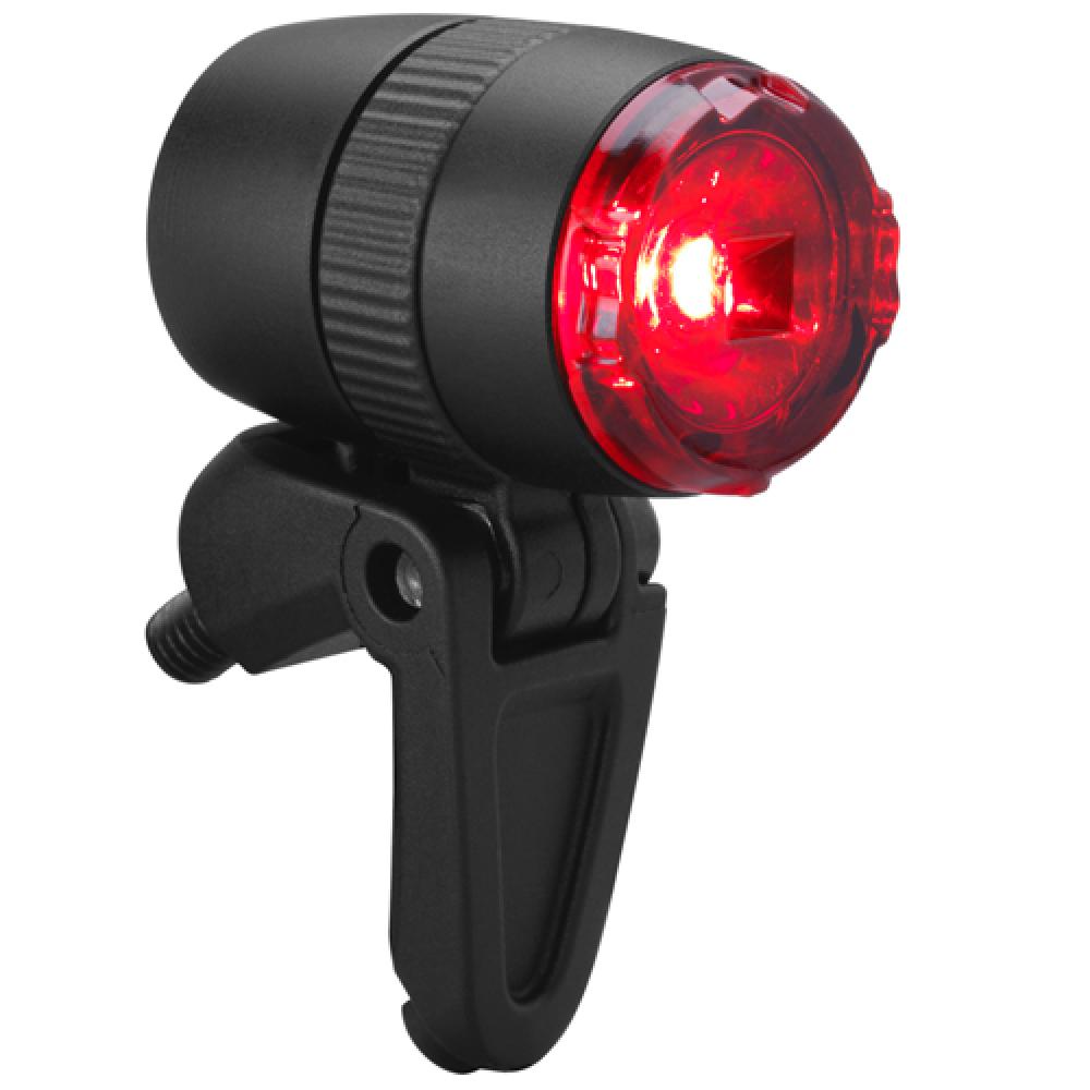 Schwarzes Busch&Müller Bumm µ Designer Fahrrad Rücklicht aus Alu mit leuchtender LED und Standlichtfunktion, STVZO.