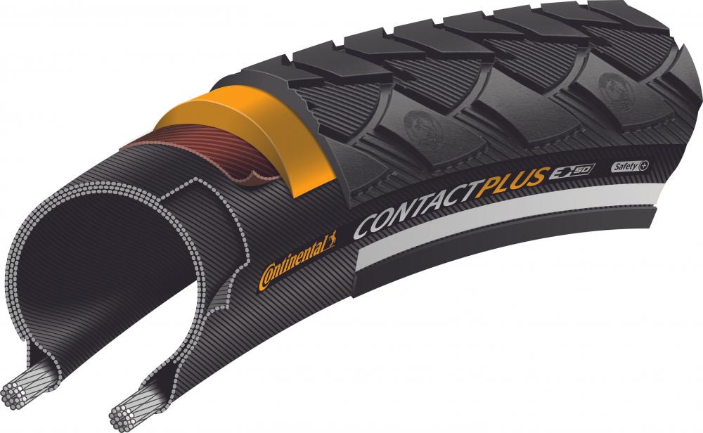 Continental Contact Plus E-50 Fahrradreifen Schnittbild, schwarz, Reflex, Pannenschutz, Draht.