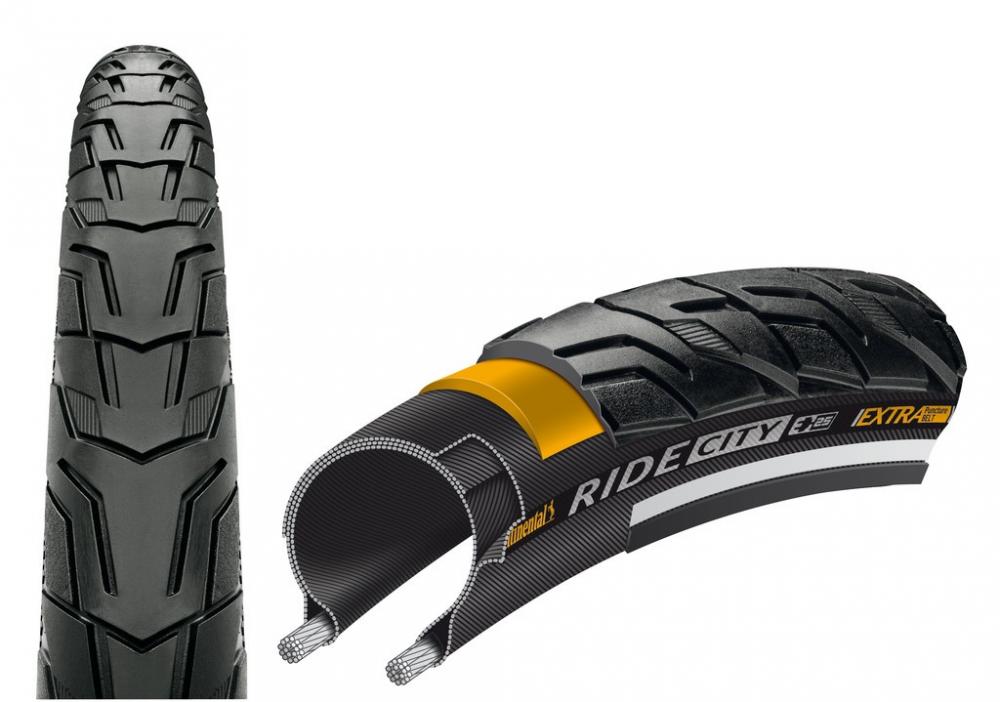 Continental Conti Ride City 26x1.75 47-559 E-25 Fahrradreifen schwarz Reflex, Profil und Schnittbild.