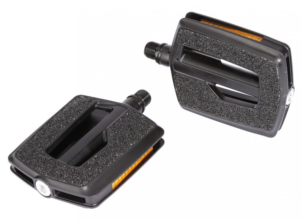 Ergotec Kunststoffpedal 831 9/16 Zoll mit Reflektoren, zwei schwarze Fahrradpedale mit Anti-Rutsch-Oberfläche.