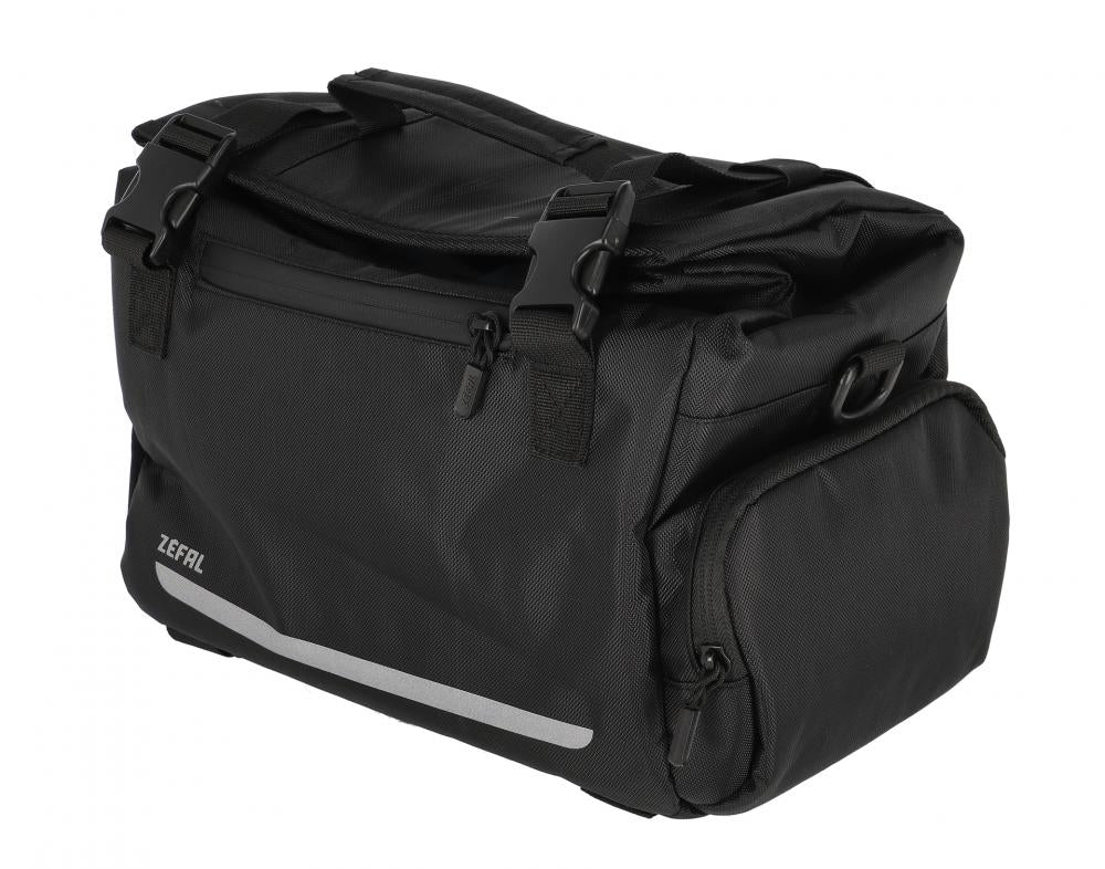 Zefal Z Travel 60 schwarze Fahrrad-Gepäckträgertasche mit Tragegriff und Reflektoren, 20 Liter Volumen.