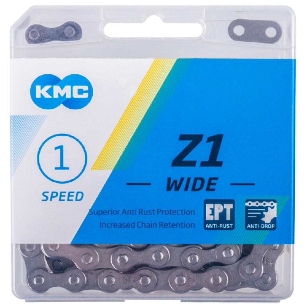 KMC Z1 Wide EPT 1s Kette 1/2 x 1/8 Zoll silber, langlebige Singlespeed Fahrradkette mit Rostschutz.