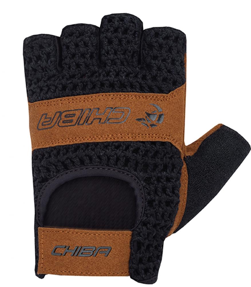 CHIBA Retro Radhandschuhe kurzfinger schwarz/braun, Größe M, atmungsaktiv.