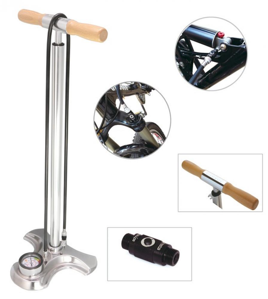 Airbone Standpumpe ZT-908 aus CNC Alu mit Manometer für Fahrrad Federgabel, Dämpfer, Reifen (AV/SV/DV), 300psi.