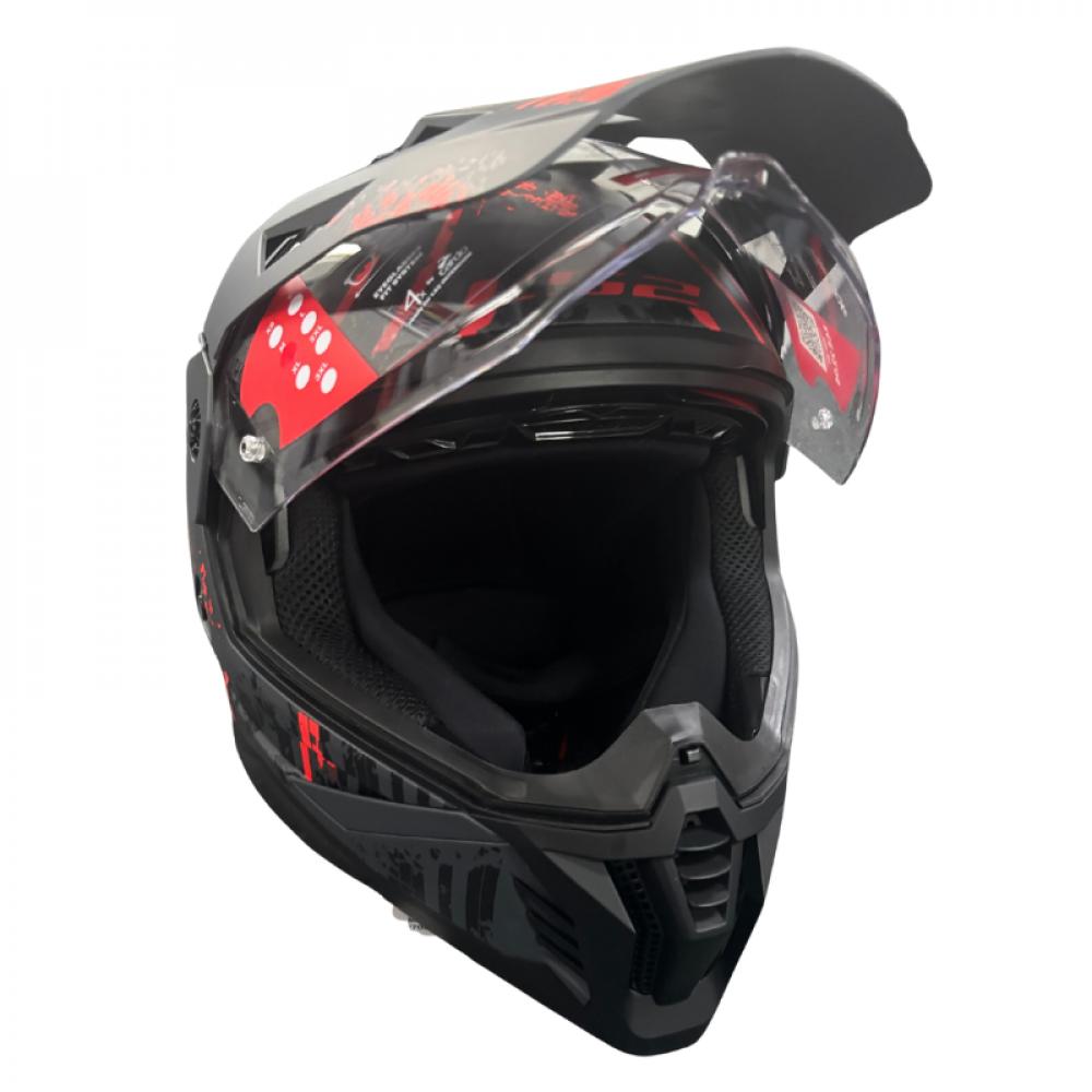 Retoure: LS2 MX702 Pioneer II Crazy Motorradhelm Schwarz/Grau/Rot Größe M