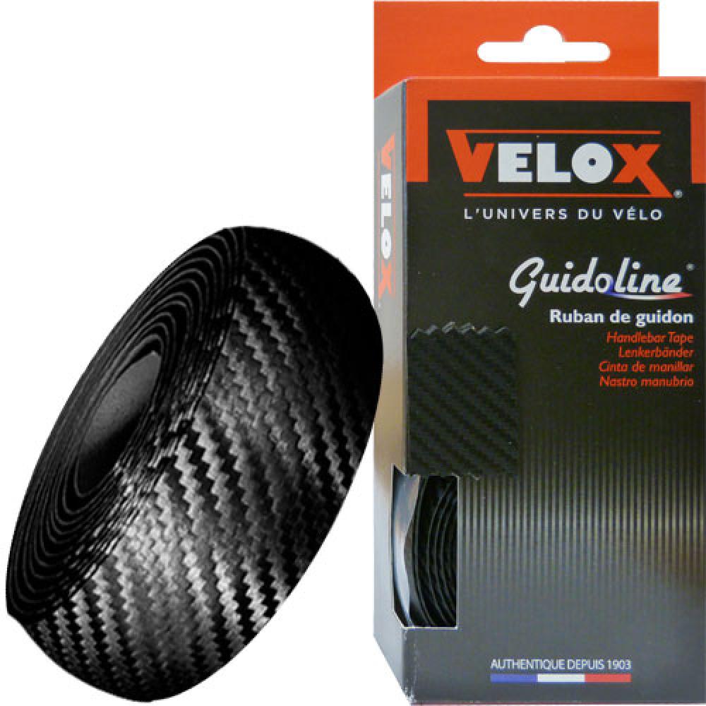 Schwarzes Velox Lenkerband in Carbon-Optik mit Produktverpackung.