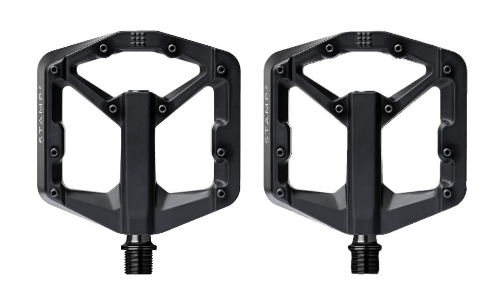 Crankbrothers Stamp 2 Large Plattformpedale aus Aluminium in Schwarz für Trail & Enduro, 10 Pins pro Seite, Schuhgröße 43-49.