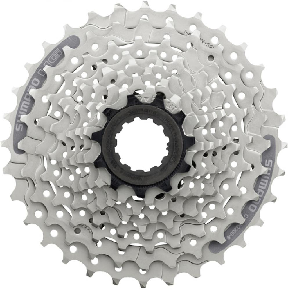 Silberne Shimano Acera CS-HG201 9-fach Fahrradkassette 11-32 Zähne mit Hyperglide Zahnkranz.