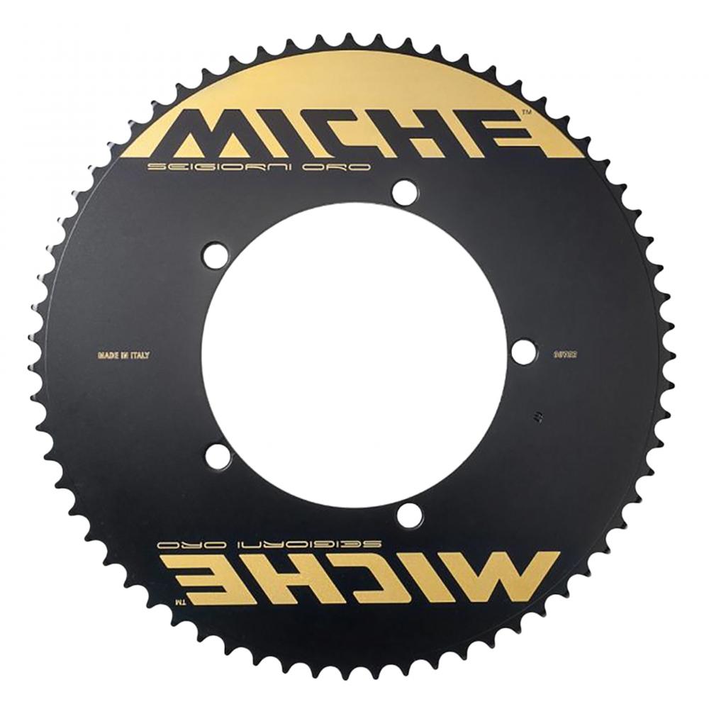Miche Kettenblatt Seigiorni Oro schwarz 66Z. Hochwertiges Fahrradkettenblatt mit goldener Schrift, Made in Italy.