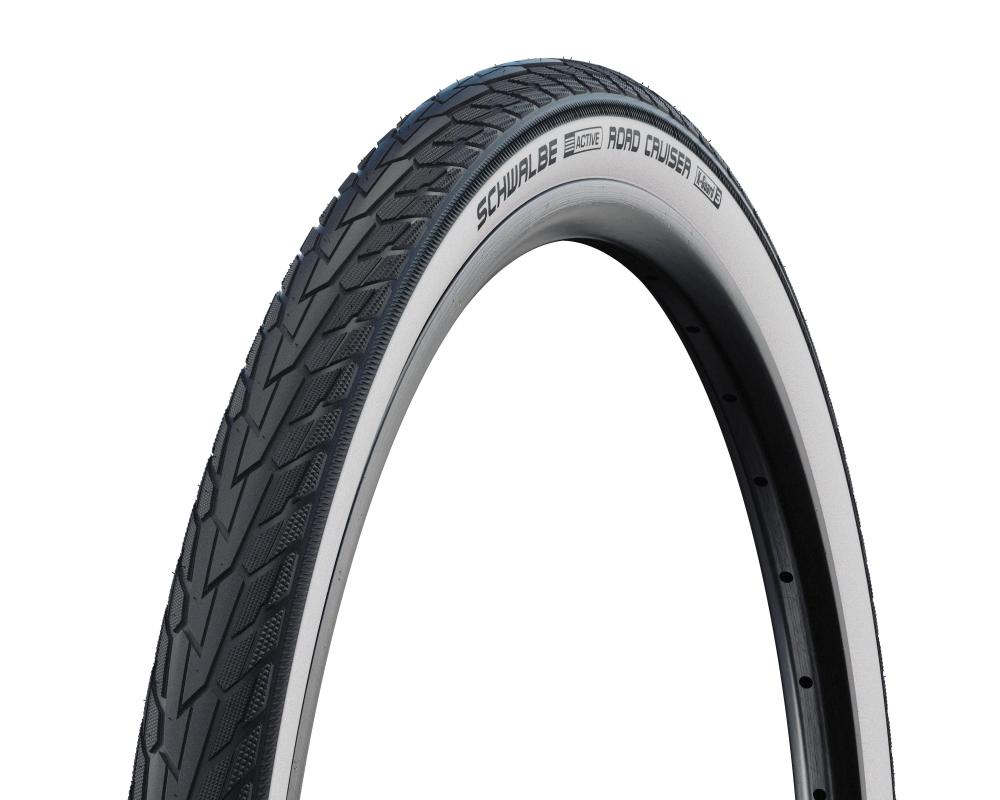 Schwalbe Active Road Cruiser Fahrradreifen, schwarz mit Profil und weißer Seitenwand.