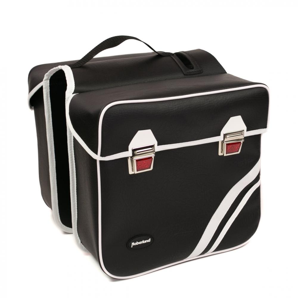 Haberland Doppeltasche Kunstleder 25l Retro schwarz/weiß - stilvolle Gepäckträgertasche