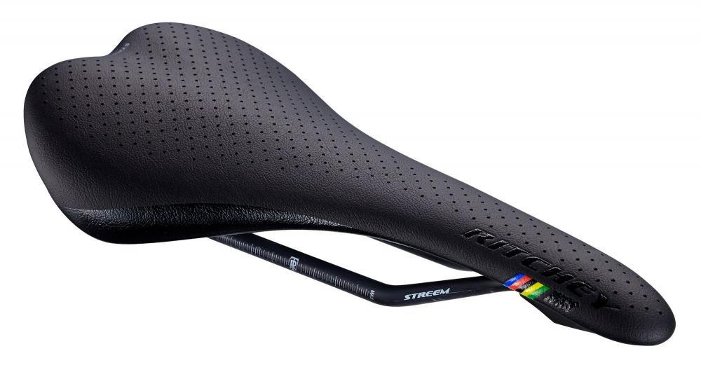 Ritchey WCS Carbon Streem Sattel schwarz, 278x145mm, 8x8.5mm Carbonstreben, perforiertes Design, Regenbogen-Detail.