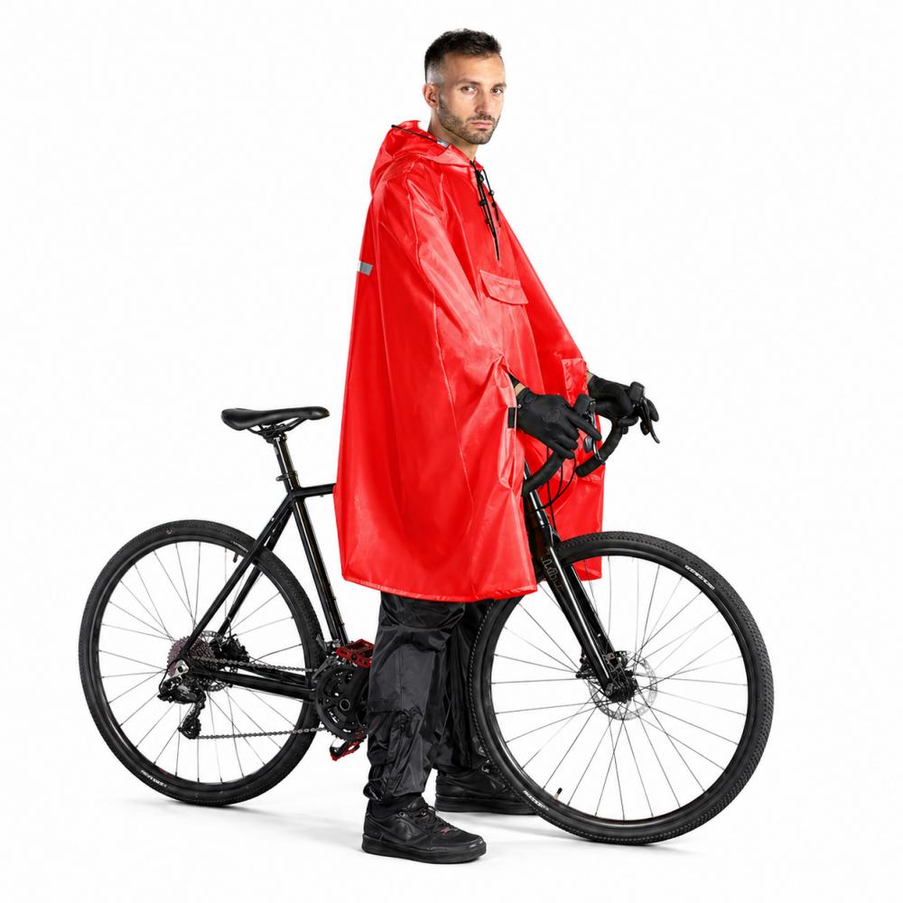 CHIBA Regenponcho - XL/XXL, wasserdicht, winddicht, reflektierend, rot