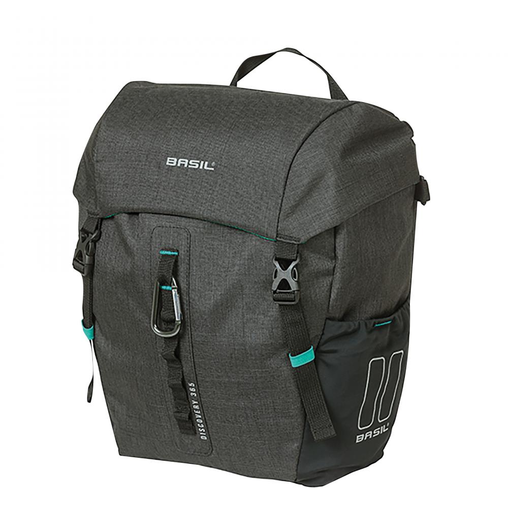 Basil Gepäckträgertasche Discovery 365D MIK Hooks Einzeltasche 9 Liter - wasserabweisend - mit Regenhülle Karabiner Schultergurt & Klettbefestigung