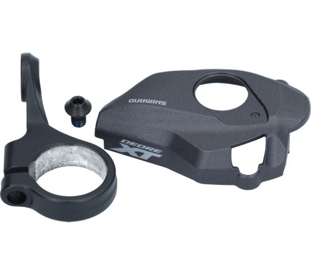 Schwarzes SHIMANO DEORE XT SL-M8100 Schalthebel-Basisgehäuse rechts, ohne Ganganzeige, mit Schelle und Schraube.