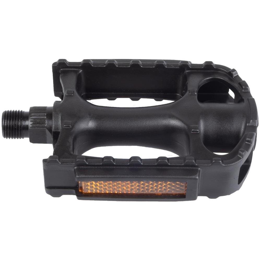 M-WAVE Steady-K3 Pedale 1 Paar schwarz - Thermokunststoffkörper, stabile Stahlachse 9/16\", Kugellager, Trittfläche 95x72 mm, mit Reflektoren, StVZO zugelassen