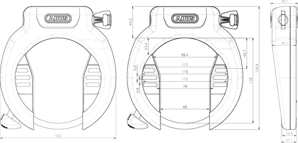 Abus, Rahmenschloss 4750X Pro Amparo NR, B = 68mm, H =119mm, Ø = 8,5mm, schwarz, 69349