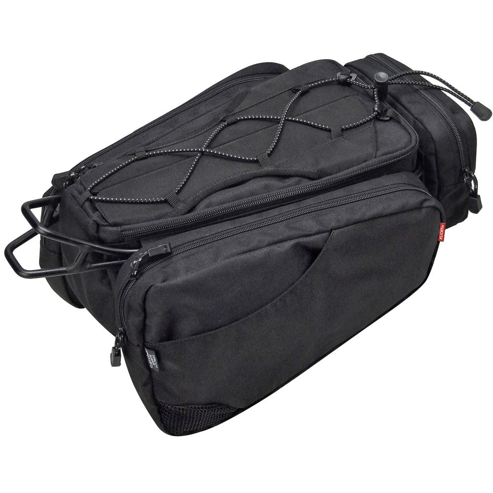 Schwarze KLICKfix Satteltasche Contour Max Sport, 11l, 22x38x28cm, mit Reißverschlussfächern und Spanngummi.