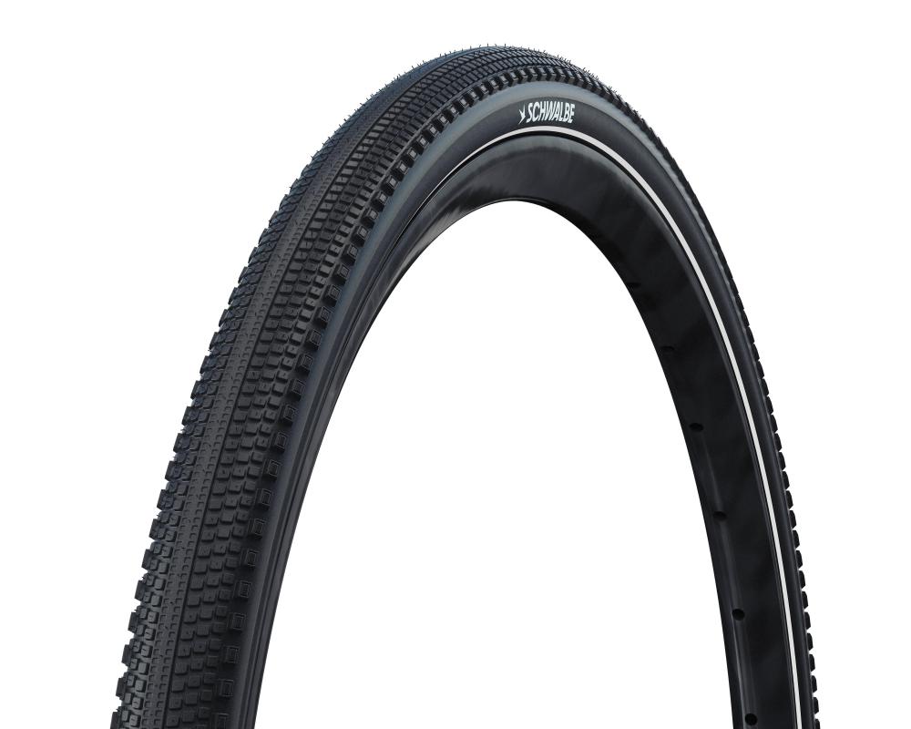 Schwalbe G-One Comp Plus ActPunctureGuard 45: Pannensicherer schwarzer Gravelreifen auf einer schwarzen Felge.