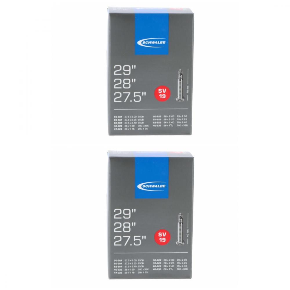 Schwalbe SV19 Fahrradschläuche 2er Set für 27,5/28/29 Zoll, 40mm Sclaverand-Ventil, passend für 40-622 bis 62-622 Reifen