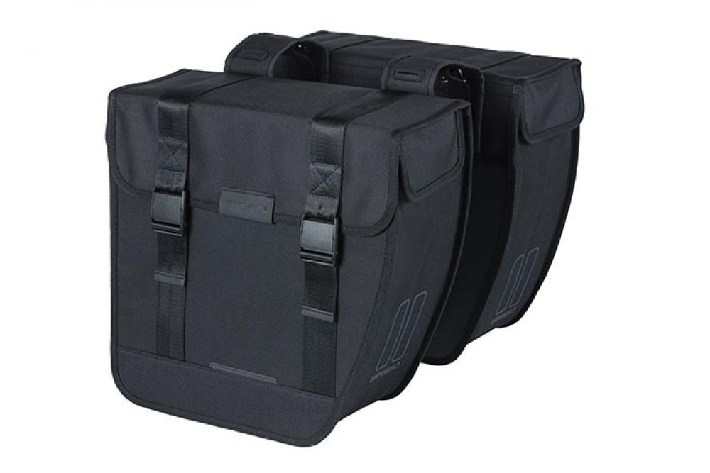 Basil Doppelpacktasche Tour XL schwarz 35l. Zwei große, robuste Fahrradtaschen für Gepäckträger.