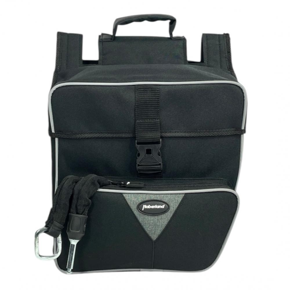Haberland Doppeltasche Black Line 3.0 33l schwarz - flexible Gepäckträgertasche mit Klappvolumen