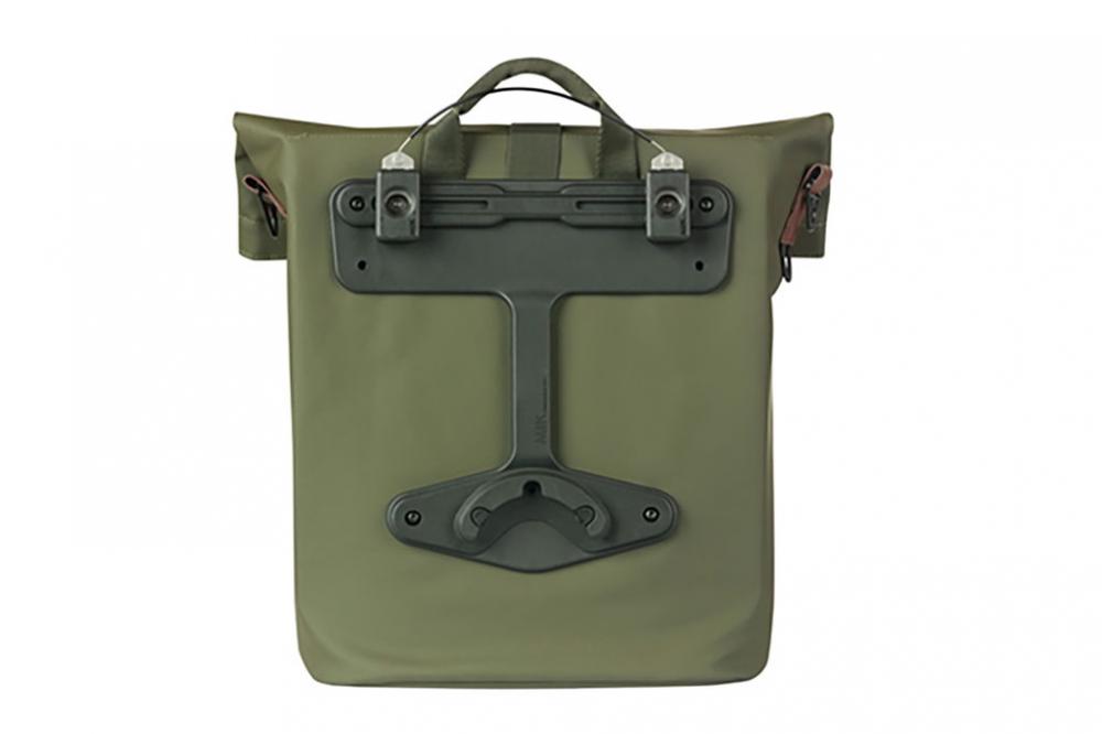 Basil City Shopper MIK Studs 14-16 Liter moss green - wasserabweisender Fahrradshopper mit MIK-Studs-System, Reflektoren & veganen Ledergriffen