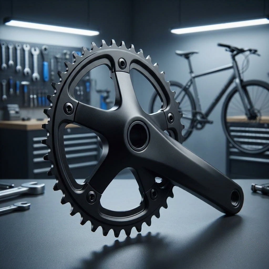 SHIMANO ALFINE FC-S500 39 Zähne schwarzes Kettenblatt, präziser Antrieb für Alfine Nabenschaltungen, in Werkstatt.