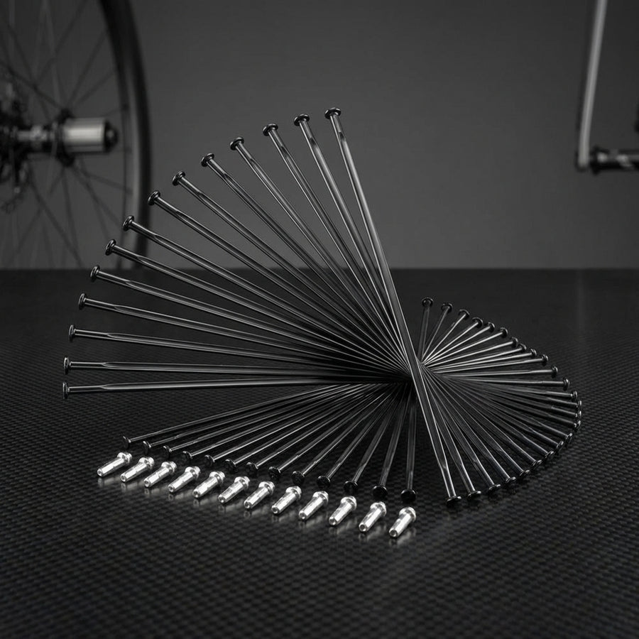 DT SWISS Speichenkit Arc1400 Di 650B schwarz: Kunstvoll arrangierte schwarze Speichen mit silbernen Nippeln auf Carbon.