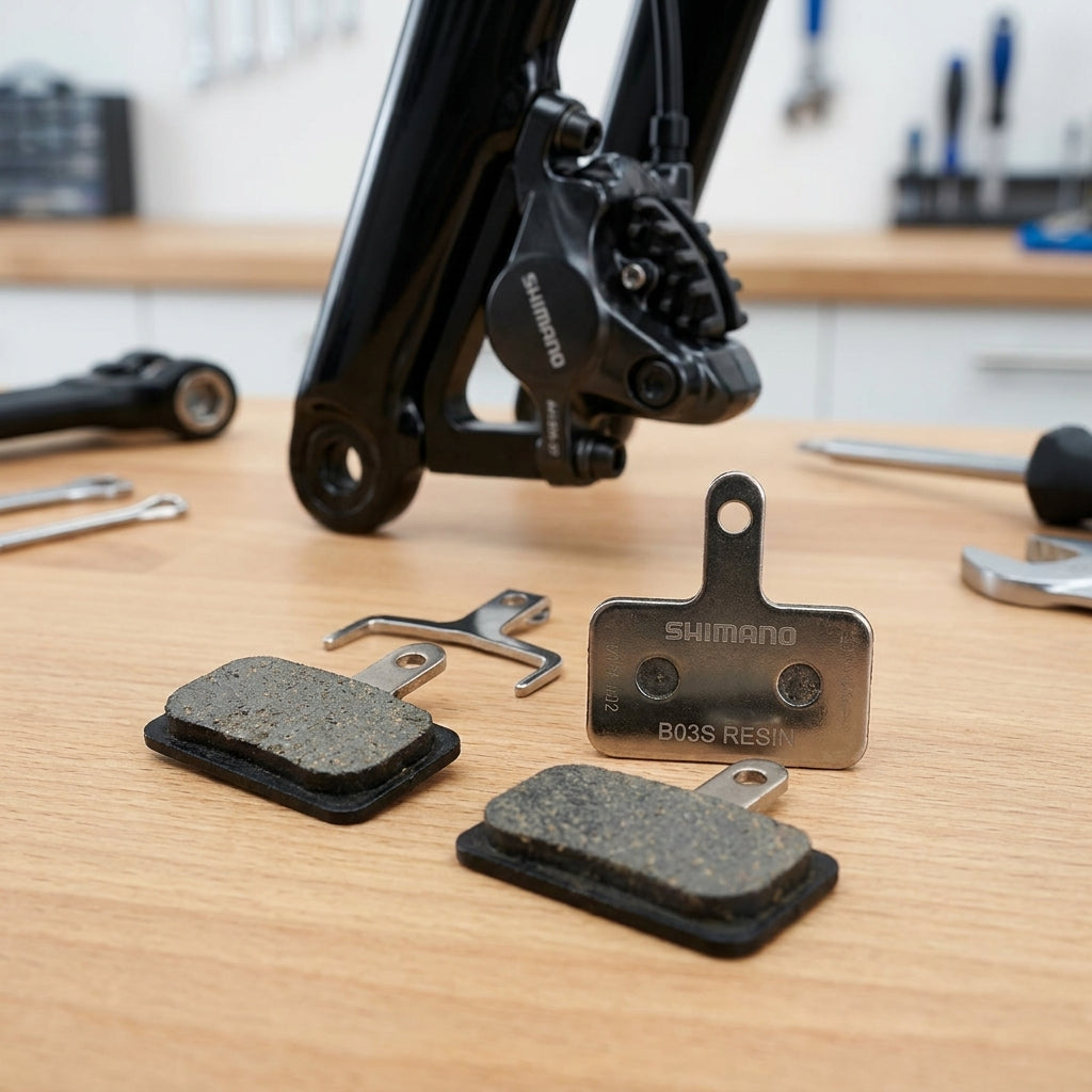 Shimano B03S organische Scheibenbremsbeläge. 40% länger haltbar, für sichere Fahrrad Bremsen. Kompatibel mit MT200, MT400.
