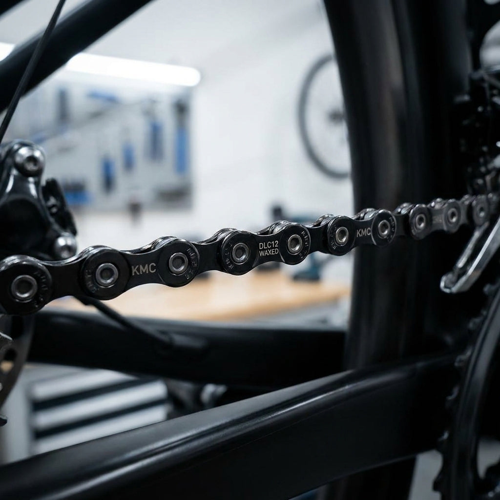 KMC DLC12 WAXED 12-fach Fahrradkette Schwarz. Hochleistungskette mit DLC-Beschichtung für minimale Reibung und Verschleiß.