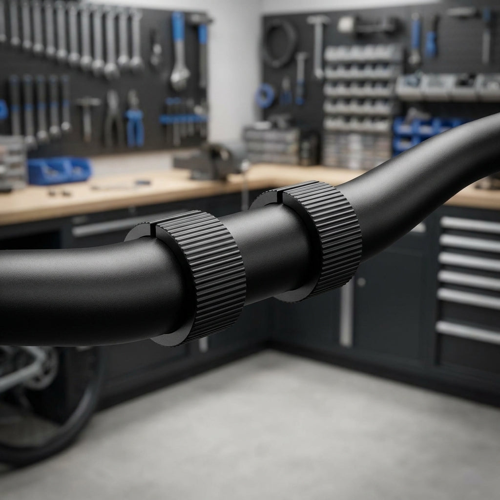 Ergotec Reduzierhülse 31,8 auf 22,2 mm, schwarz, am Lenker in Fahrradwerkstatt.